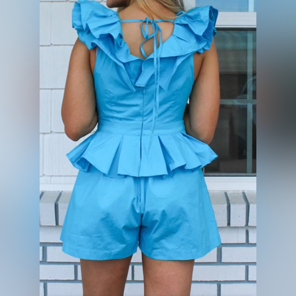 Blue Ruffle Sleeve Romper - Picture 2 of 3